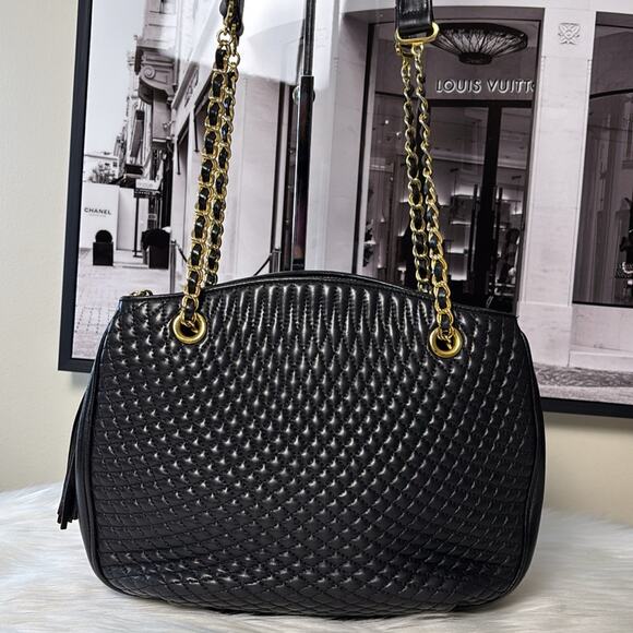 BALLY Chain Shoulder Bag Leather Black Gold Authentic - Picture 6 of 15